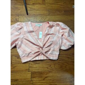 Dolan Left Coast Collection Peach Striped Twist Front Puff Sleeve Crop Top M NEW